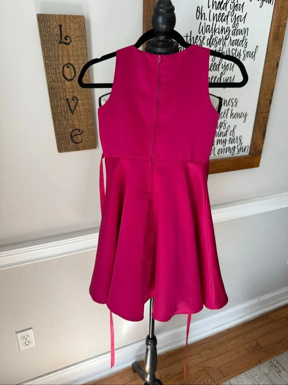 Rare Editions Big Girls Satin Rhinestone Jewel Neck Hi-Low Dress Magenta Size 8